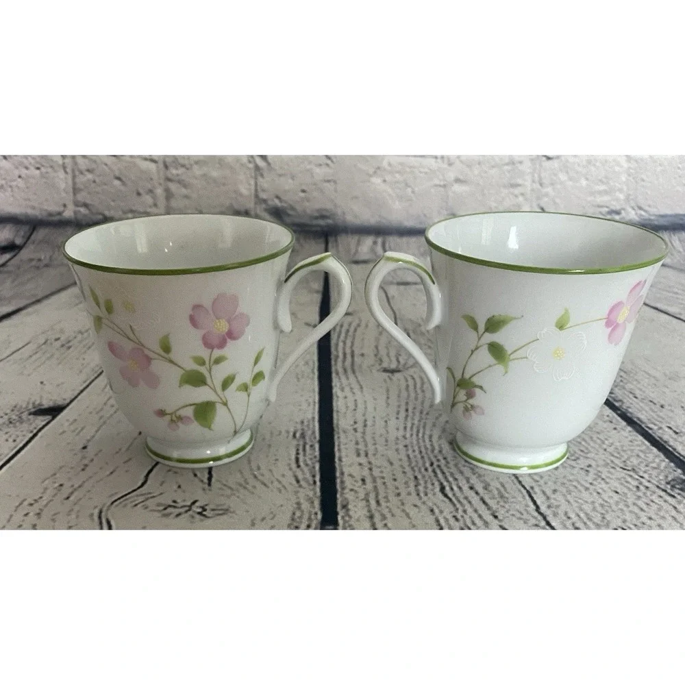 Noritake First Blush Tea Cup Saucer Set Of 4Pink & White Flower Green Trim #2605